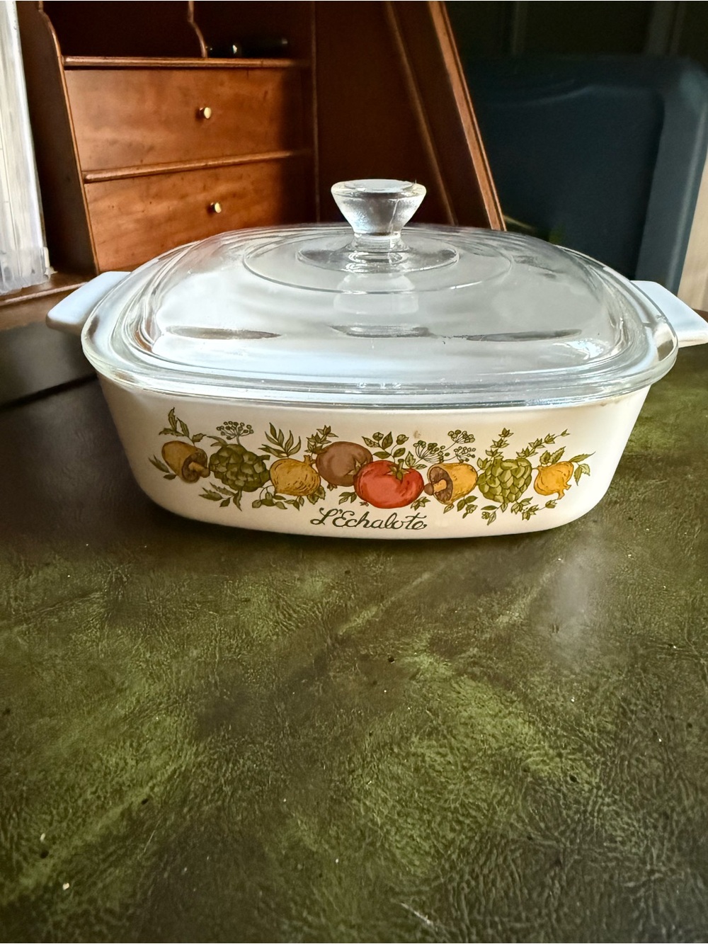 Vintage CorningWare “Spice of Life” L’Echalote Casserole dish with Clear Lid